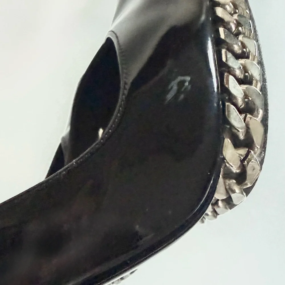 Stuart Weitzman Black Patent Leather Pumps Chain Link Platform Stiletto Heels